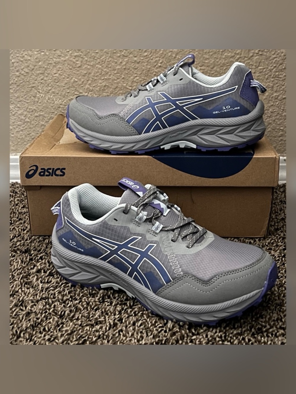 Asics Women's Gel Venture 10 Trail Shoes Gravel/Blue Violet Color Size-8